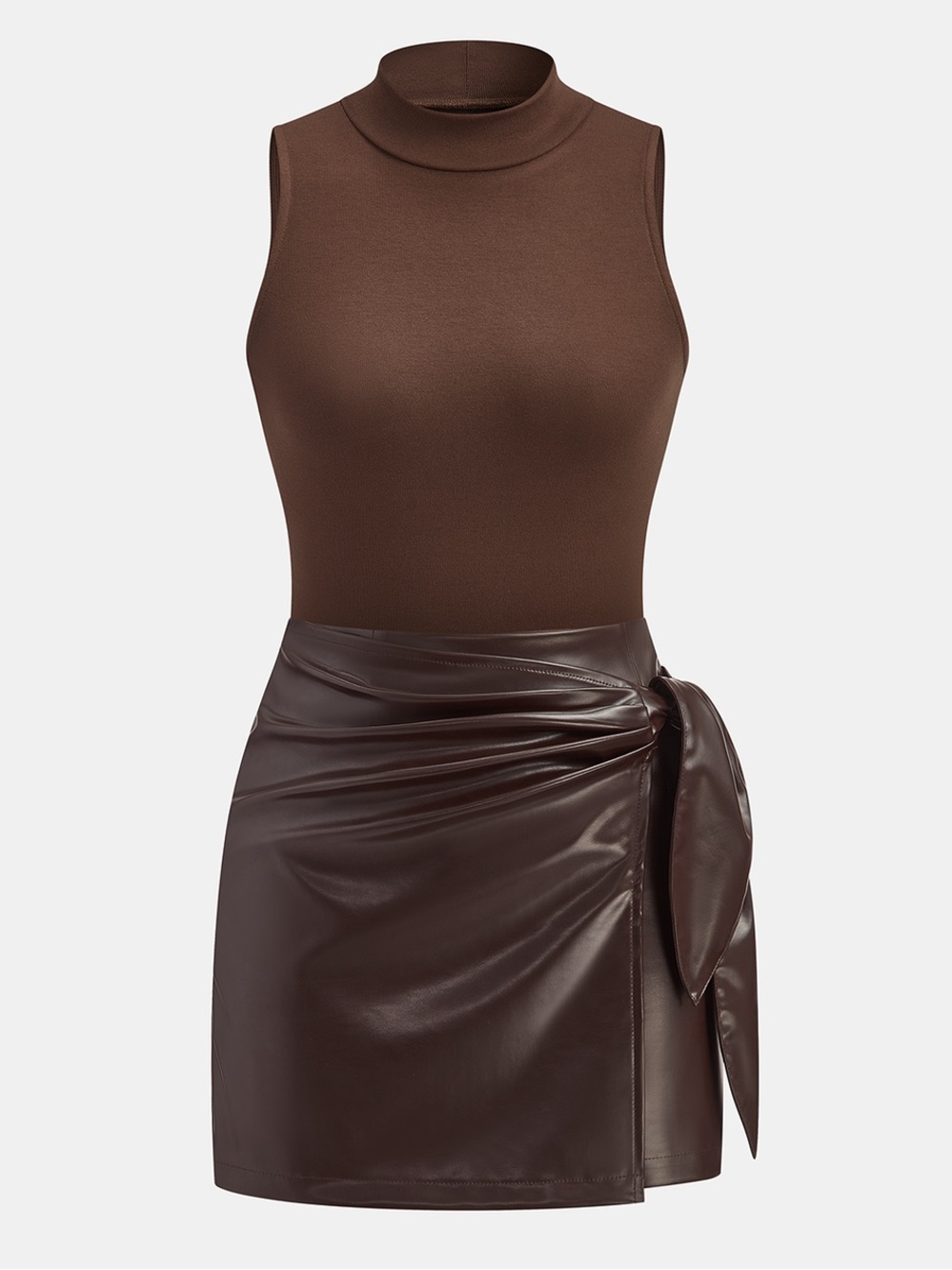 NWT Commense Mock Neck Top & Faux Leather Skirt Set, Size M - Picture 1 of 5